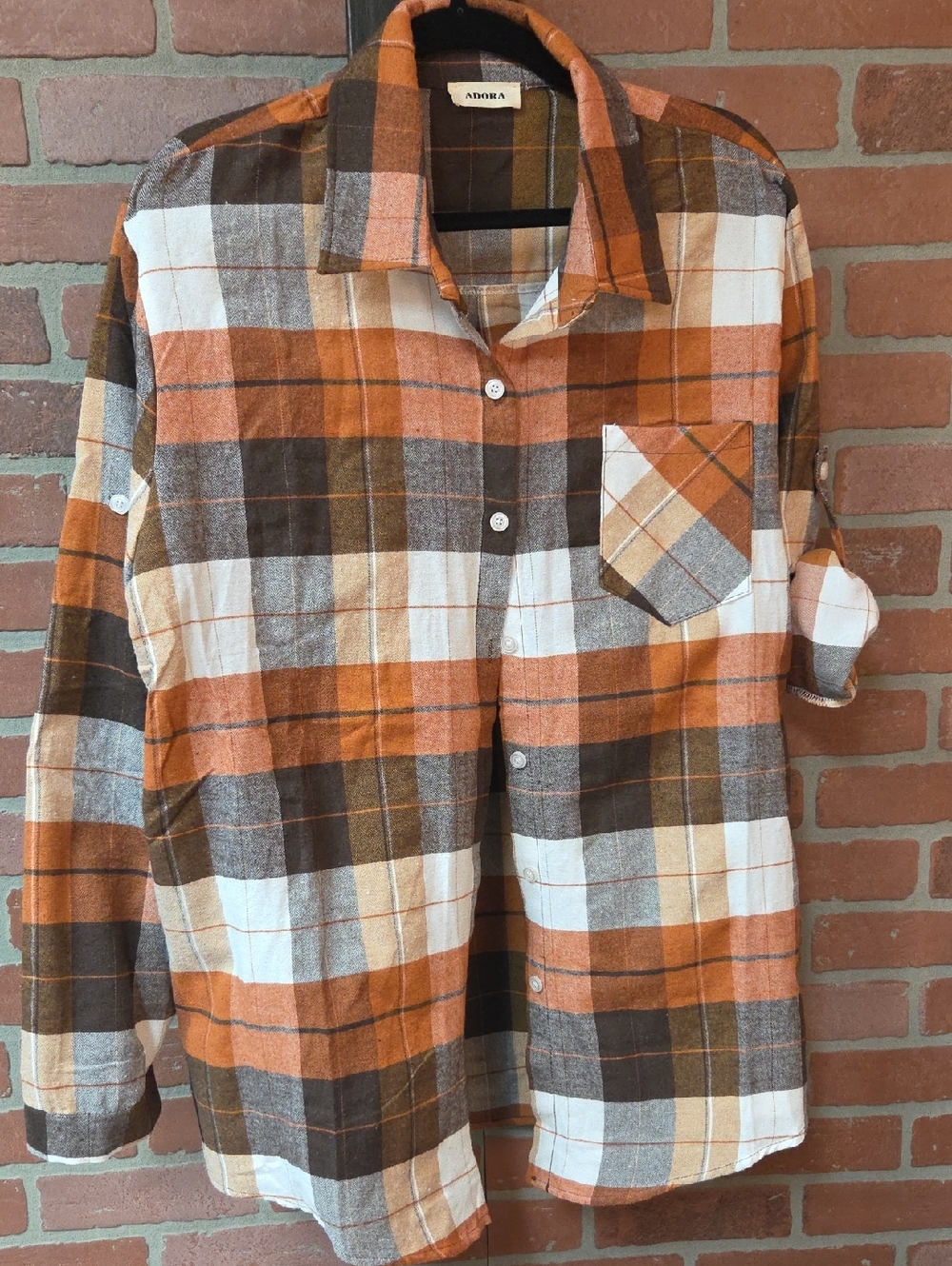ADORA Orange, Brown & Cream Plaid Button-Down Shirt 2x